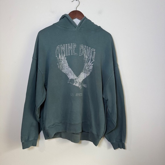 Anine Bing Tops - Anine Bing Harvey Eagle Graphic Oversized Hoodie Size Medium Faded Green